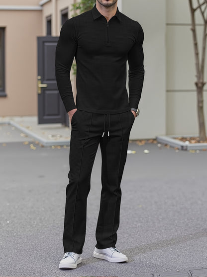 2025 collar half zipper long sleeved two-piece set, collar zipper allows for free breathing, casual pants to wear, knitted fabric is softer, multi color and multi style, Men's solid color is simple and not simple.