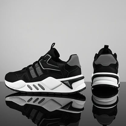 Men's Low-Top Skate Sneakers - White/Black Accent Lace-Up Shoes, Cushioned EVA Insole & Non-Slip Rubber Outsole for All-Season Urban Streetwear, Gym, Everyday - Breathable PU Upper Casual Shoes, Gym Footwear, Street Style, Du