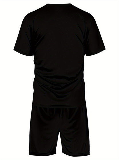 ADIDA Letter Set Short Sleeve + Shorts Two-Piece Men's Fashion Casual Round Neck T-Shirt Outfit, European Style Trendy Short Sleeve Set