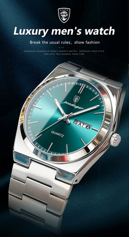 POEDAGAR best-selling waterproof luminous calendar stainless steel quartz wristwatch high-end business fashion trend young Men's watches.
