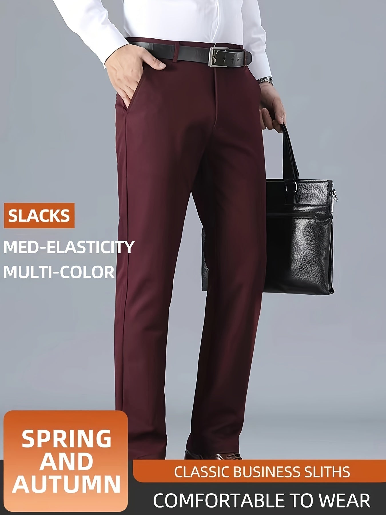 Men's Casual Solid Color Dress Pants - Polyester Blend, Woven, Regular Fit, All-Season Comfort, Adult Suit Pants
