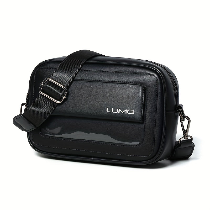 LUMG Fashion Faux Leather Crossbody Bag, Small Square Sling Shoulder Bag, Casual Messenger Chest Pack, Ideal for Valentine's Day Gift, Adult Birthday Present, Daily Commute - Adjustable Strap - Black