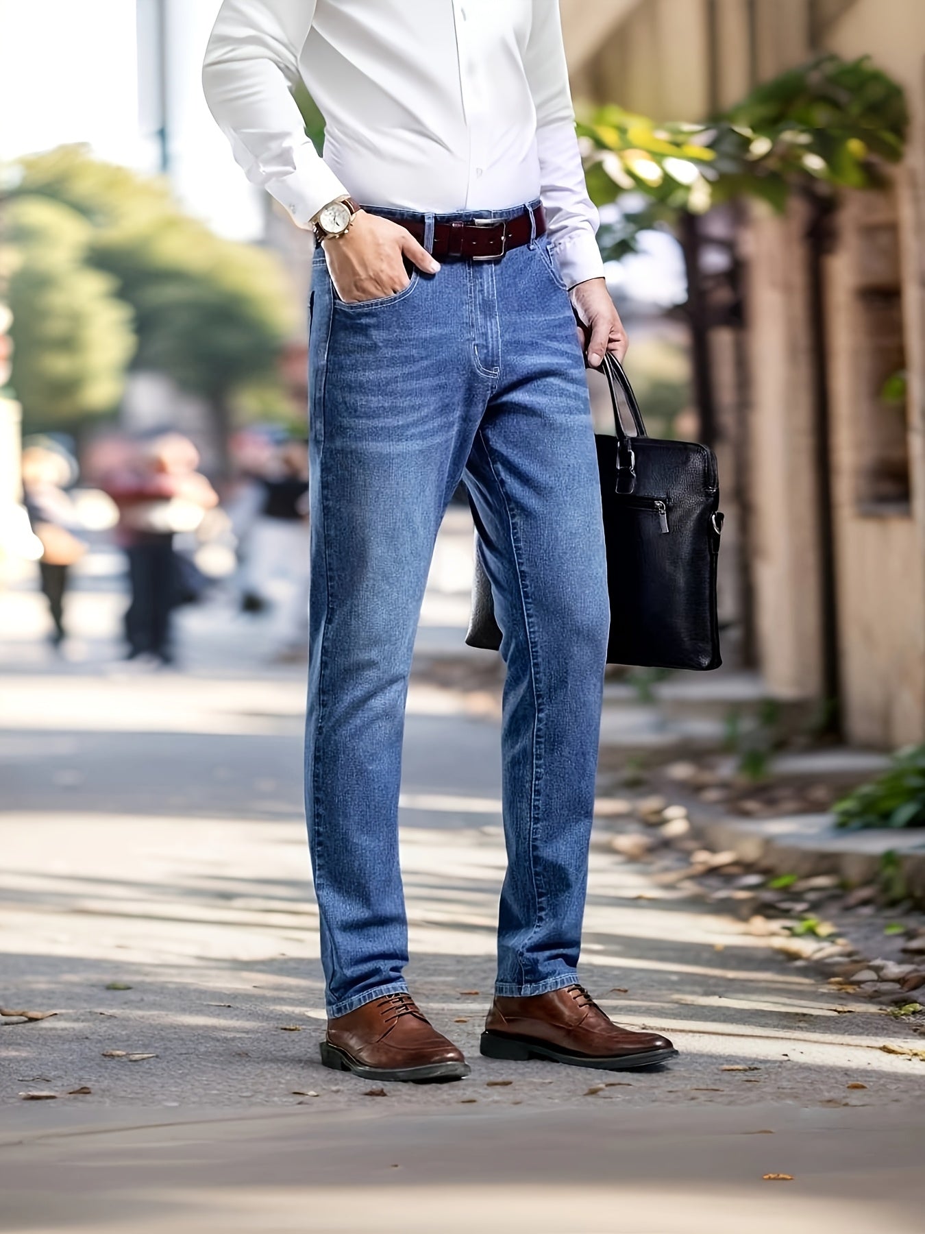 New Autumn Lightweight Business Casual Men'S Jeans, Stylish Slim-Fit Long Pants with Elastic Fabric.