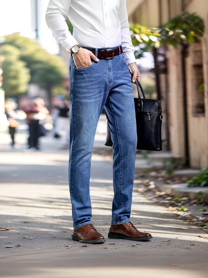 New Autumn Lightweight Business Casual Men'S Jeans, Stylish Slim-Fit Long Pants with Elastic Fabric.