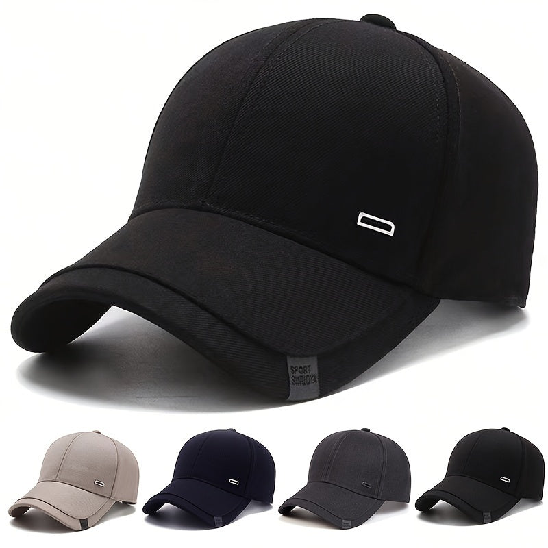 1pc Men's Casual Geometric-Pattern Baseball Cap with Square Silvery Buckle, 100% Polyester Lightweight Adjustable Sun Protection Hat for Spring/Autumn Travel and Beach Parties