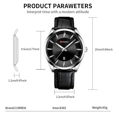 CURREN Minimalist Business Men'S Quartz Watch with Faux Leather Strap And Large Dial with Date, Suitable for Women