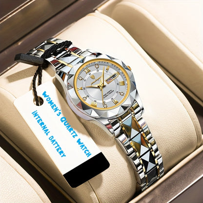 Stainless Steel Women's Luxury Quartz Watch with Date Display, Luminous Hands & High Quality IPX7 - Elegant Casual & Formal Wear, Perfect Gift for Birthdays, Valentine's Day