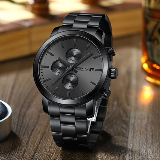 CRRJU Luxury Men's Stainless Steel Quartz Watch - Business Style, Chronograph,, Analog Display, High-end, Quartz, Suitable for Women