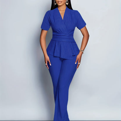 Women's Elegant Casual Solid Color Textured Pants Set