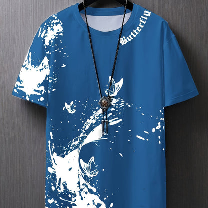 Men's Flat Shoulder Casual Butterfly Print Short Sleeve T-Shirt XT7119