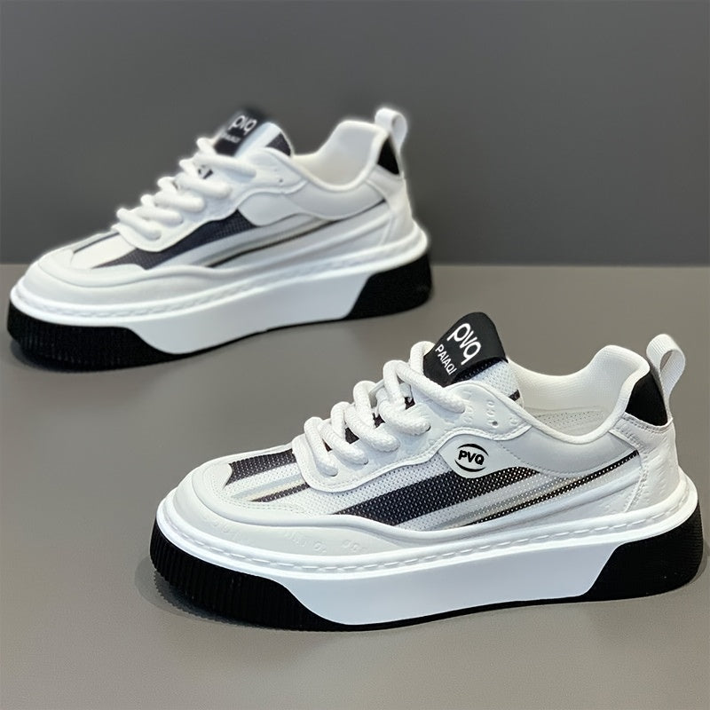 Men's Low-Top Sneakers - All-Season Cushioned Shoes with Shock-Absorbing PVC Sole & Breathable Fabric Lining, White PU Upper - Lightweight Sneakers for Gym, Casual, Casual Attire - Lace-Up Design for Secure Fit, Gym Footwear,