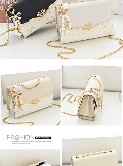 Fashionable New Women'S Shoulder Bag. This One Is a Crossbody Bag with Six Color Options to Choose From. It Is Fashionable Bohemian Beige PU Crossbody Bag with Tassel Charm - City Style Flip-Top Shoulder Bag with Metal Chain
