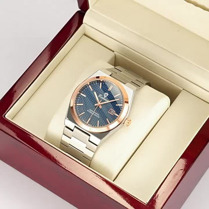 BINBOND Men's Elegant Quartz Watch, Blue/Green Checkered Dial, Glow-in-the-Dark Hands, Durable Steel Band, Waterproof, Date Display, Casual Style, Perfect for Daily Wear and Gift