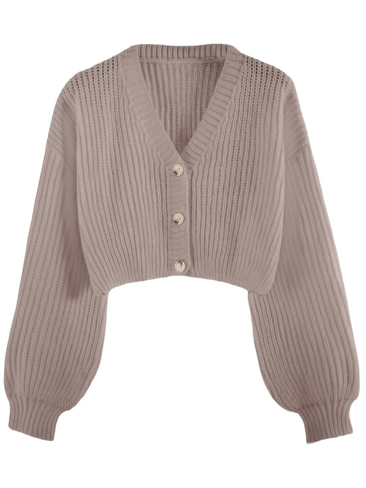 Elegant Drop Shoulder Women's Knit Cardigan with Contrasting Buttons - Long Sleeve, Ribbed Detail, Polyester, Perfect for Fall/Winter