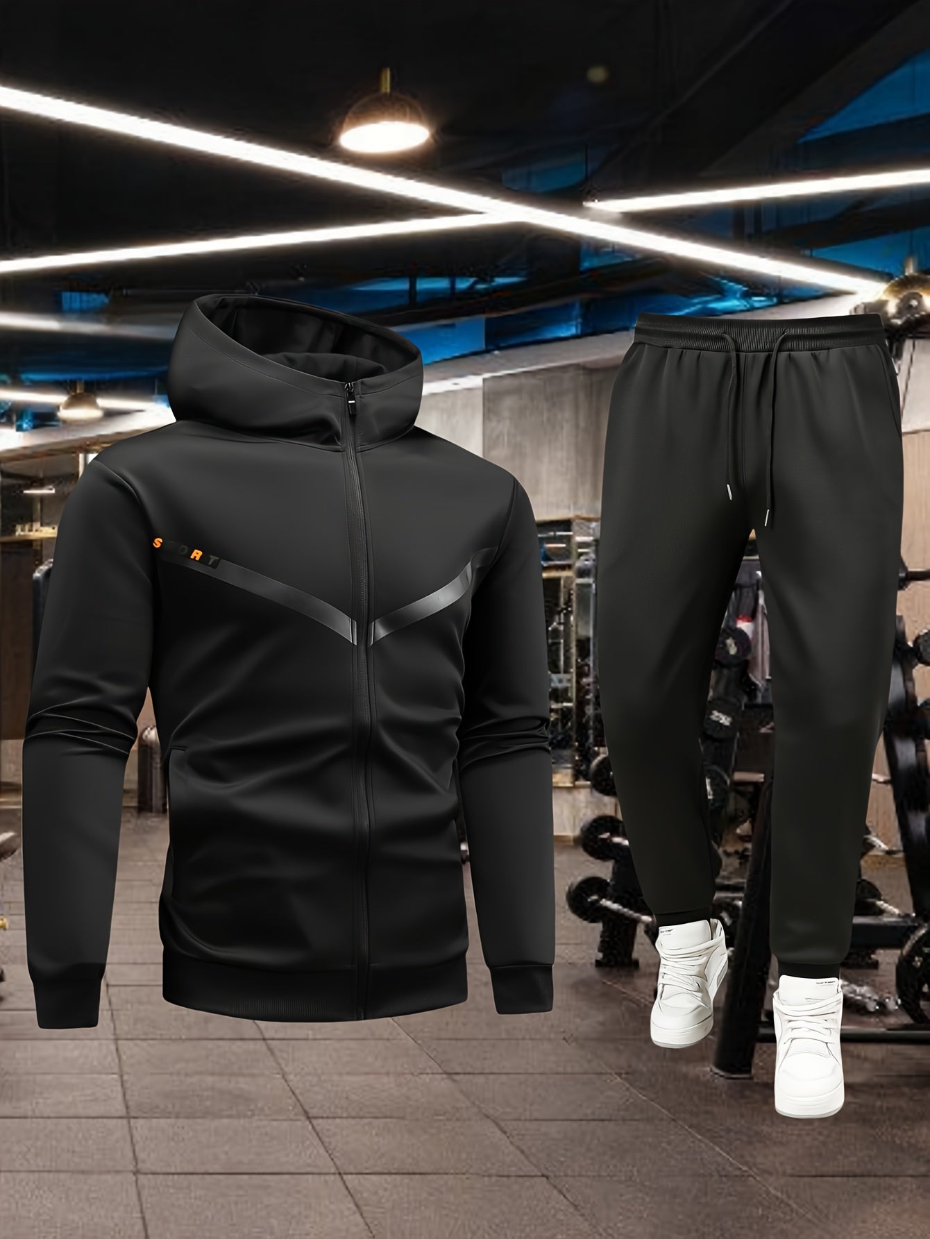 Men'S Sports Casual Suit, Spring and Autumn Hooded Cardigan Sweatshirt Set, Outdoor Sports Running Wear Fitness Home Clothes High-Quality Two-Piece Men'S Top and Bottom Outfit