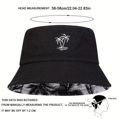 1pc Unisex Bucket Hat - Double-Sided Coconut Tree, Lightweight Fisherman Cap with Wide Brim, Elastic Fit for Beach, Travel, Everyday - Men & Women (Black/White/), Beach Hat, Travel Headwear, Detail