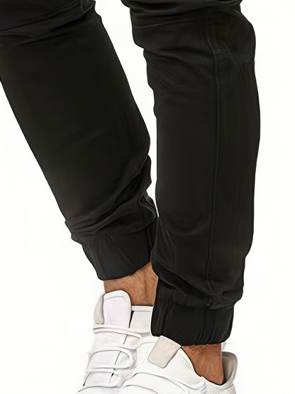 3-Pack Men'S Casual Cotton Cargo Pants, Solid Color, Non-Stretch, Regular Length, Drawstring Waist, Four Seasons, Standard Fit, Woven Fabric
