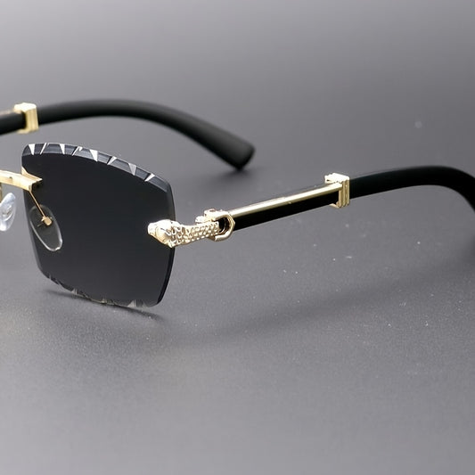 1 Pair Men'S Vintage Style Frameless Fashion Glasses, Copper Alloy Full Rim PC Lenses, Elegant Decorative Eyewear for Daily Commute &, No Battery Required, Eyewear Accessories