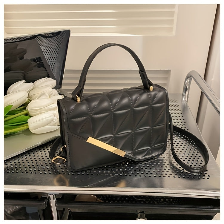 Diamond Quilted Pattern, Adjustable Shoulder Strap Fashion Small PU Crossbody Bag - White, Black, Khaki, Sky Blue, Messenger Bag, Lightweight, Removable Strap, Zipper Closure, Polyester Lining, No Printing, No Edge Paint