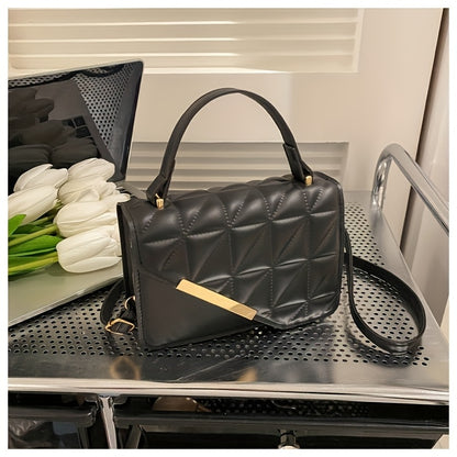 Diamond Quilted Pattern, Adjustable Shoulder Strap Fashion Small PU Crossbody Bag - White, Black, Khaki, Sky Blue, Messenger Bag, Lightweight, Removable Strap, Zipper Closure, Polyester Lining, No Printing, No Edge Paint