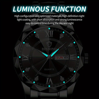 Men'S Casual Business Waterproof Date Quartz Watch with Luminous Hands and Dial - Stainless Steel Band, IP67 Rating, Date Display, Casual Business Watch | Minimalist Watch | Quartz Movement