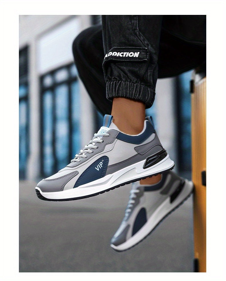 Men'S Casual Sneakers - Low Top, Lace-Up, All-Season Athletic Shoes with "VIP" Patch, White & Gray, Stylish Running & Hiking Boots, Casual Footwear | Modern Casual Sneakers | Durable Footwear