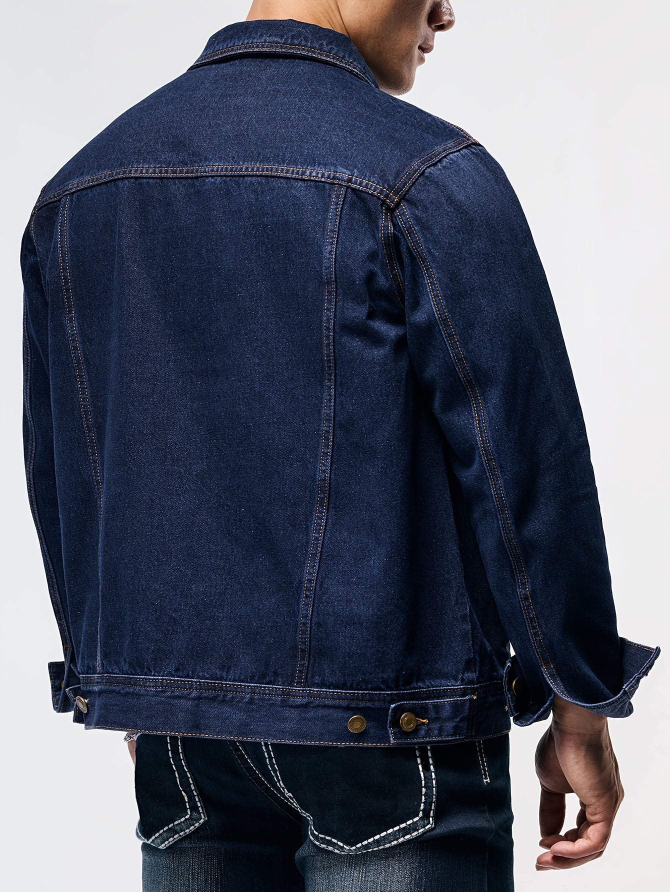 Men's Stylish Denim Jacket - Casual Long Sleeve with Flap Pockets, Machine Washable