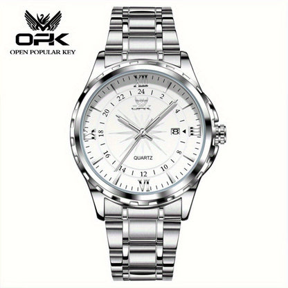 Elegant Luxury Men's Watch with Night Light, Roman Numerals & Date Display - Quartz Movement Stainless Steel Band for Business Casual & Formal Occasions