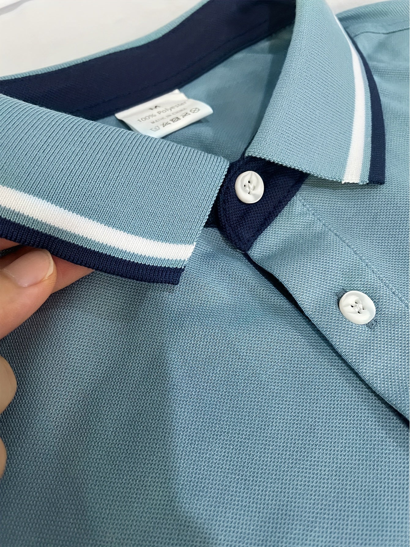 2pcs Men's Short-Sleeve Shirts with Contrast Collars - Lightweight Polyester, Pastel Blue & Pink, Turn- Collar, Button Closure, Regular Fit, Casual & Business-Casual Wear, Ideal for Summer or Gifting, Short Sleeve Tops