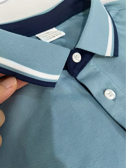 2pcs Men's Short-Sleeve Shirts with Contrast Collars - Lightweight Polyester, Pastel Blue & Pink, Turn- Collar, Button Closure, Regular Fit, Casual & Business-Casual Wear, Ideal for Summer or Gifting, Short Sleeve Tops