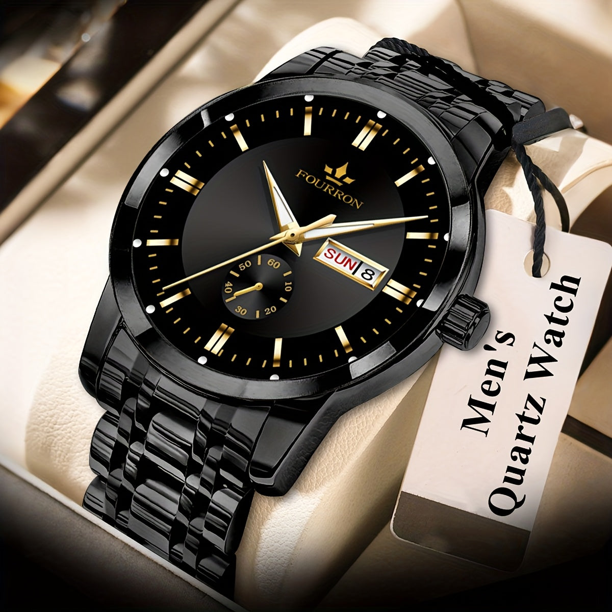 1 New Brand Men'S Luxury Automatic Quartz Watch with Stainless Steel Strap, Blue Dial, Date Display, and Luminous Hands - Waterproof, Stylish for Casual Attire, Perfect Gift for Holidays and Birthdays, Casual Wear Watch | Ele