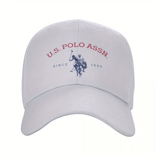 U.S. Polo Assn. Since 1890 - Adjustable Baseball Cap with Sun Protection, Classic Sporty Style, 1pc White Polyester Hat with Red & Blue Print, Perfect for Casual Outdoor Activities, Ideal Gift for Men and Wome