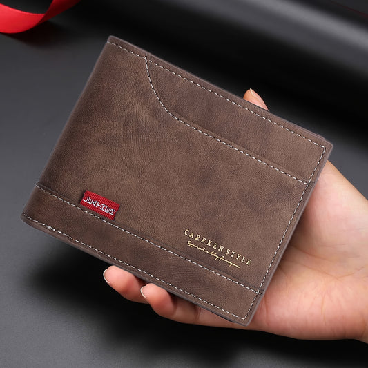 Men's Vintage-Style Black Faux Leather Wallet with Zipper - Multiple Card Slots, Multi-Functional ID Holder