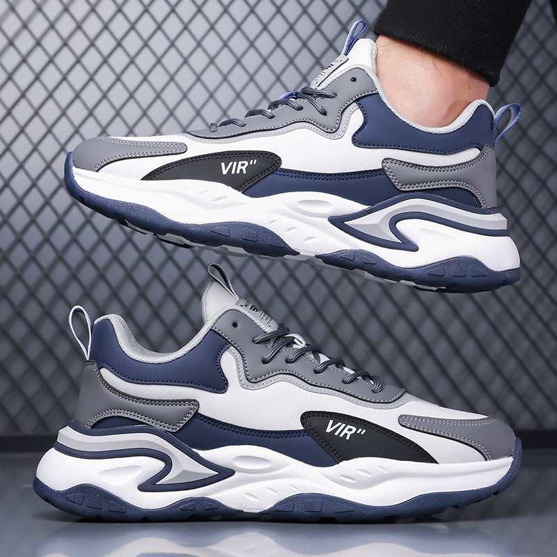 Men's Stylish Color-Block Sneakers - Black & Gray with White Accents, Comfortable All-Day Wear, Durable Rubber Sole, Lace-Up Design, Trendy Low-Top Style for Casual or Athletic Use, Casual Sneakers | Fashion Sneakers | Pu Mat
