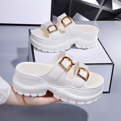 A pair of Women's new summer slippers, versatile and fashionable thick soles comfortable sandals, casual wedge EVA slippers for students, increase height and height for women commuting comfortable semi-slippers