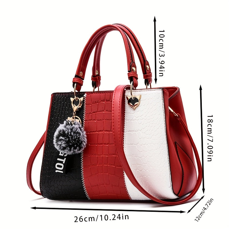 Cocogigi Elegant Women'S Crocodile Pattern Handbag with Removable Strap, Large Capacity, Black & White Design, Stylish Handbag for Mom, Friend, Or Gift, Crocodile Texture