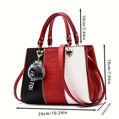 Cocogigi Elegant Women'S Crocodile Pattern Handbag with Removable Strap, Large Capacity, Black & White Design, Stylish Handbag for Mom, Friend, Or Gift, Crocodile Texture