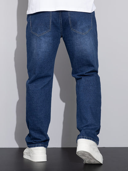 Men's Plus Size Loose Fit Stretchy Cotton Denim Pants, Lightweight Business Casual Jeans For All Seasons