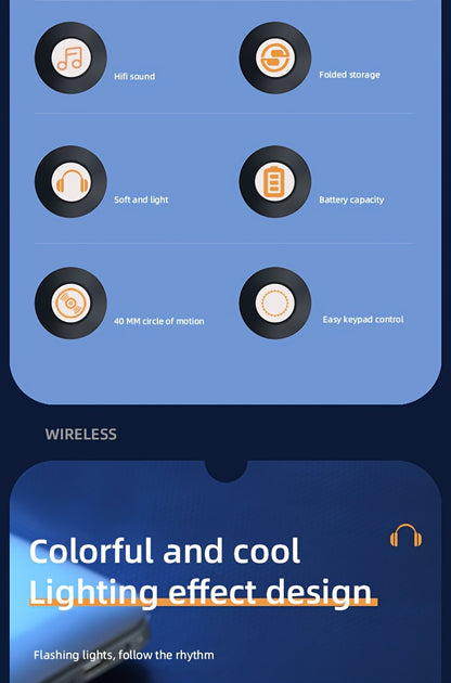 Wireless Earphones, Multi-Color LED Lights, Comfortable Foldable Earphones, SD Card Slot, School/Tablet/Pc/Phone/Birthday/Christmas/Travel Gifts. Popular Wireless Earphones, Head Mounted Wireless Earphones, And Foldable Earbu