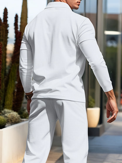 2025 collar half zipper long sleeved two-piece set, collar zipper allows for free breathing, casual pants to wear, knitted fabric is softer, multi color and multi style, Men's solid color is simple and not simple.