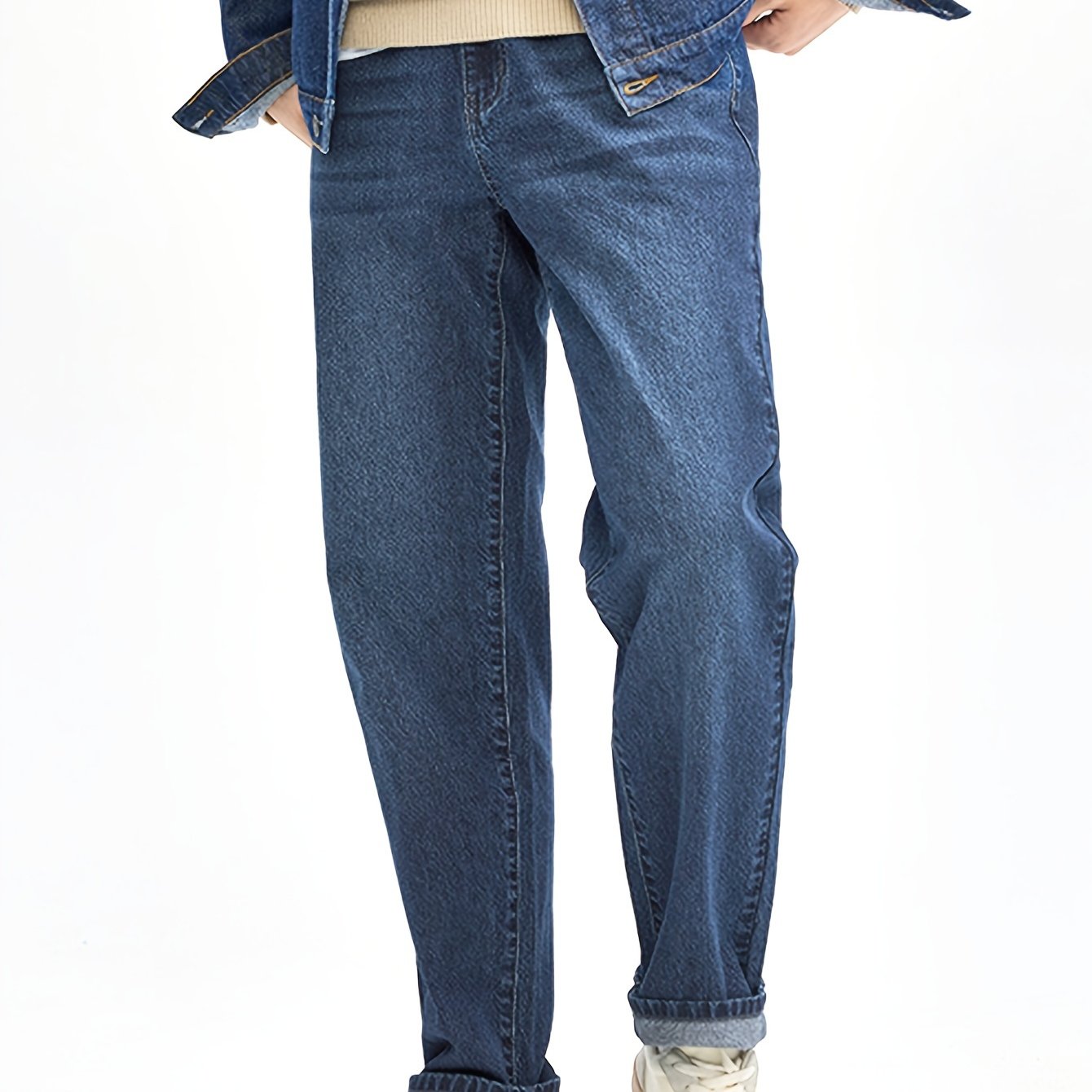 Men's Classic Straight-Leg Casual Jeans - Cotton Blend, Machine Washable, Non-Stretch Denim for All Seasons