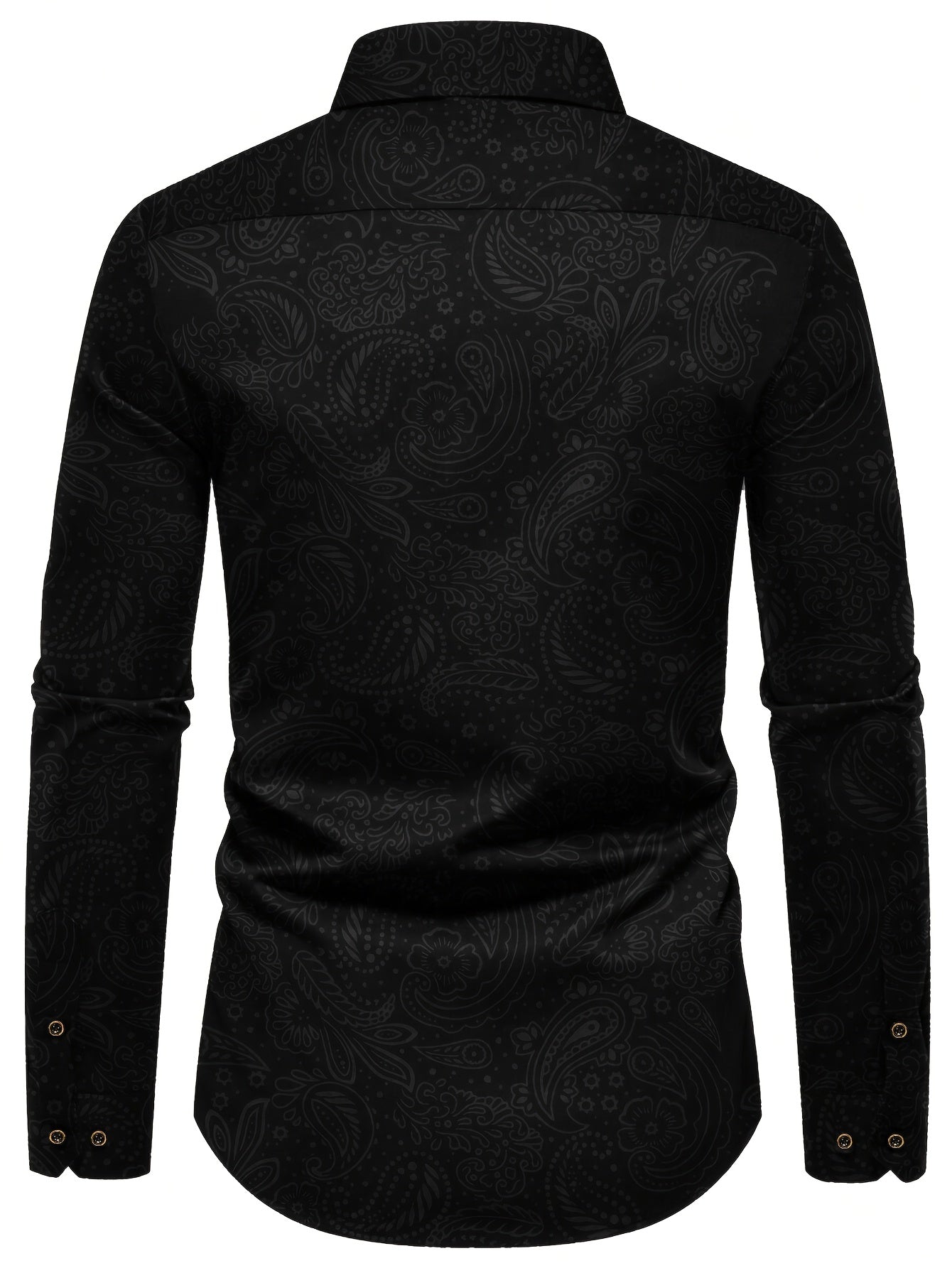 Men's Slim-Fit Black Paisley Print Long Sleeve Shirt - Stylish Button-Up with Unique Irregular Dark Pattern, Polyester, Machine Washable, All-Season Wear