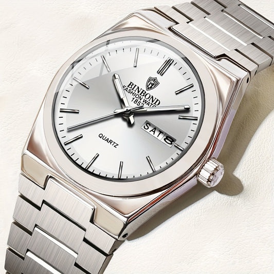 BINBOND Women'S Stainless Steel Quartz Watch - IP67, Luminous Chronograph, Calendar, Durable Zinc Alloy Case, Elegant Design for Casual Attire, Casual Watch | Elegant Watch Design | Quartz Movemen