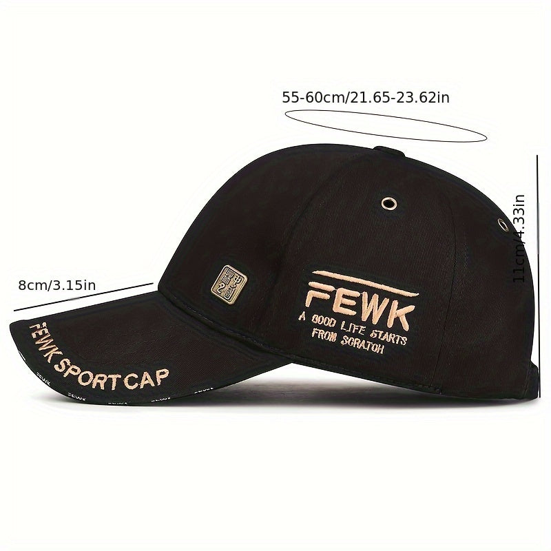 FEWK Unisex Baseball Cap | Breathable Polyester | Adjustable Fit | Embroidered Logo & Golden Badge | Stylish Streetwear for Spring/Autumn, Outdoor Headwear | Golden Badge Design | Durable Cap