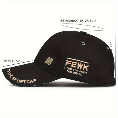 FEWK Unisex Baseball Cap | Breathable Polyester | Adjustable Fit | Embroidered Logo & Golden Badge | Stylish Streetwear for Spring/Autumn, Outdoor Headwear | Golden Badge Design | Durable Cap