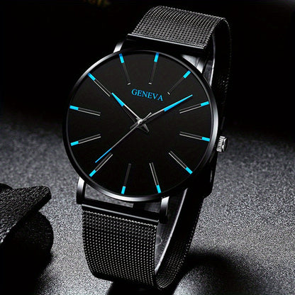 Elegant Minimalist Large Dial Watch with Rose Golden Case and Mesh Strap - Japanese Quartz Movement, Analog Display, Zinc Alloy, Screw-Back Closure for Men and Women