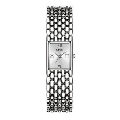 LIGE Women'S Luxury Quartz Watch - Stainless Steel Band, Blue Dial with Roman Numerals, Elegant Fashion Timepiece for Casual or Sporty Wear, Elegant Timepiece | Sleek Watch Design | Alloy Watch Case
