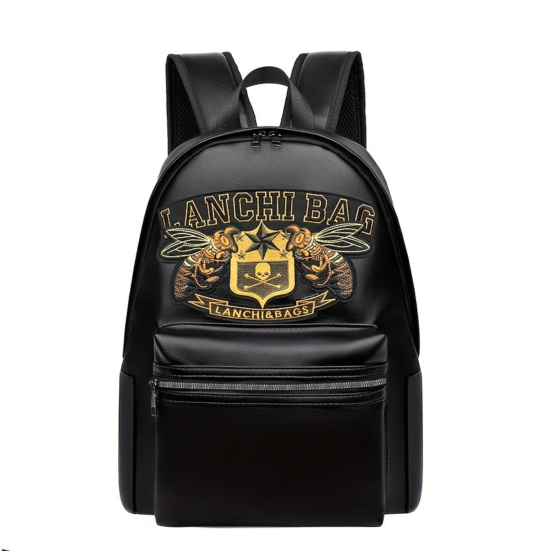 Men'S Genuine Backpack - Large Capacity, Multi-Functional Trolley Bag with Adjustable Straps, Golden Embossed Design, Perfect for School, Work, or Travel, Backpack for Travel, Durable Zipper Closure