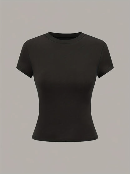 3pcs Women'S Basic Crew Neck Short Sleeve Crop T-Shirts in Black, White, and Gray - Slim Fit, Stretchy Polyester Blend, Cute & Versatile for Spring/Summer, Casual Outings, Vacation Attire | Basic Crop Top | Textur
