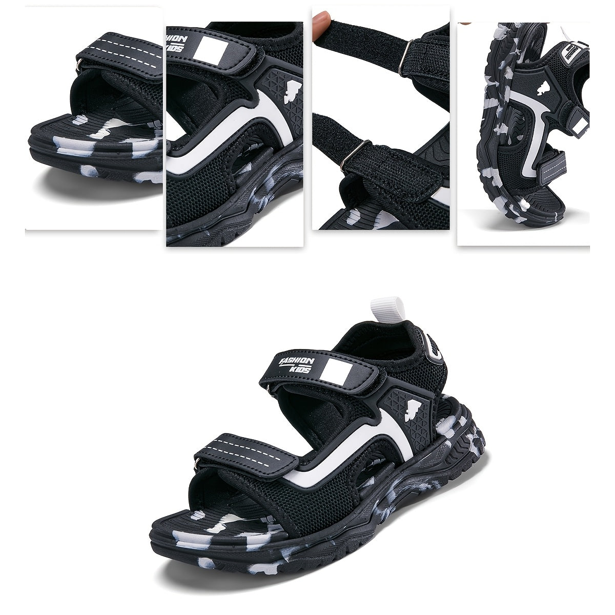 Pair of Boys' Summer Barefoot Sandals with Random Print, Fashionable Buckle Strap Outdoor Beach Sports Sandals Quick-Drying Lightweight EVA Shock Absorption Soles Breathable and Wear-Resistant Casual Sandals